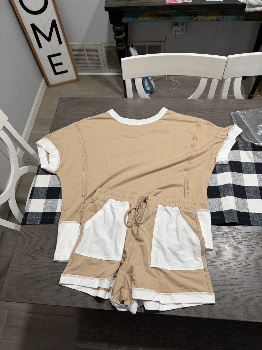 Beige and White Women’s Short Set - Casual Lounge Shorts